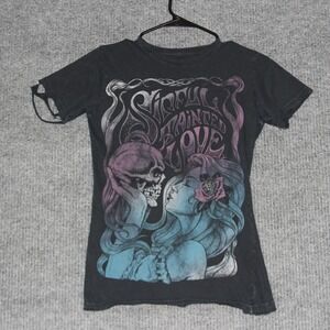 Sinful Women's Medium Graphic T Shirt Skull Rose Sinful Painted‎ Love Y2K Grunge
